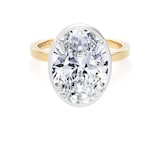 Goldsmiths 18ct Yellow Gold and Platinum 5.19cttw Oval Cut Lab Grown Diamond Hidden Halo Solitaire Engagement Ring - Ring Size N.5