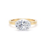 Goldsmiths 18ct Yellow Gold and Platinum East-West 1.62cttw Oval Cut Lab Grown Diamond Hidden Halo Solitaire Engagement Ring - Ring Size N