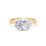 Goldsmiths 18ct Yellow Gold and Platinum East-West 2.13cttw Oval Cut Lab Grown Diamond Hidden Halo Solitaire Engagement Ring - Ring Size K