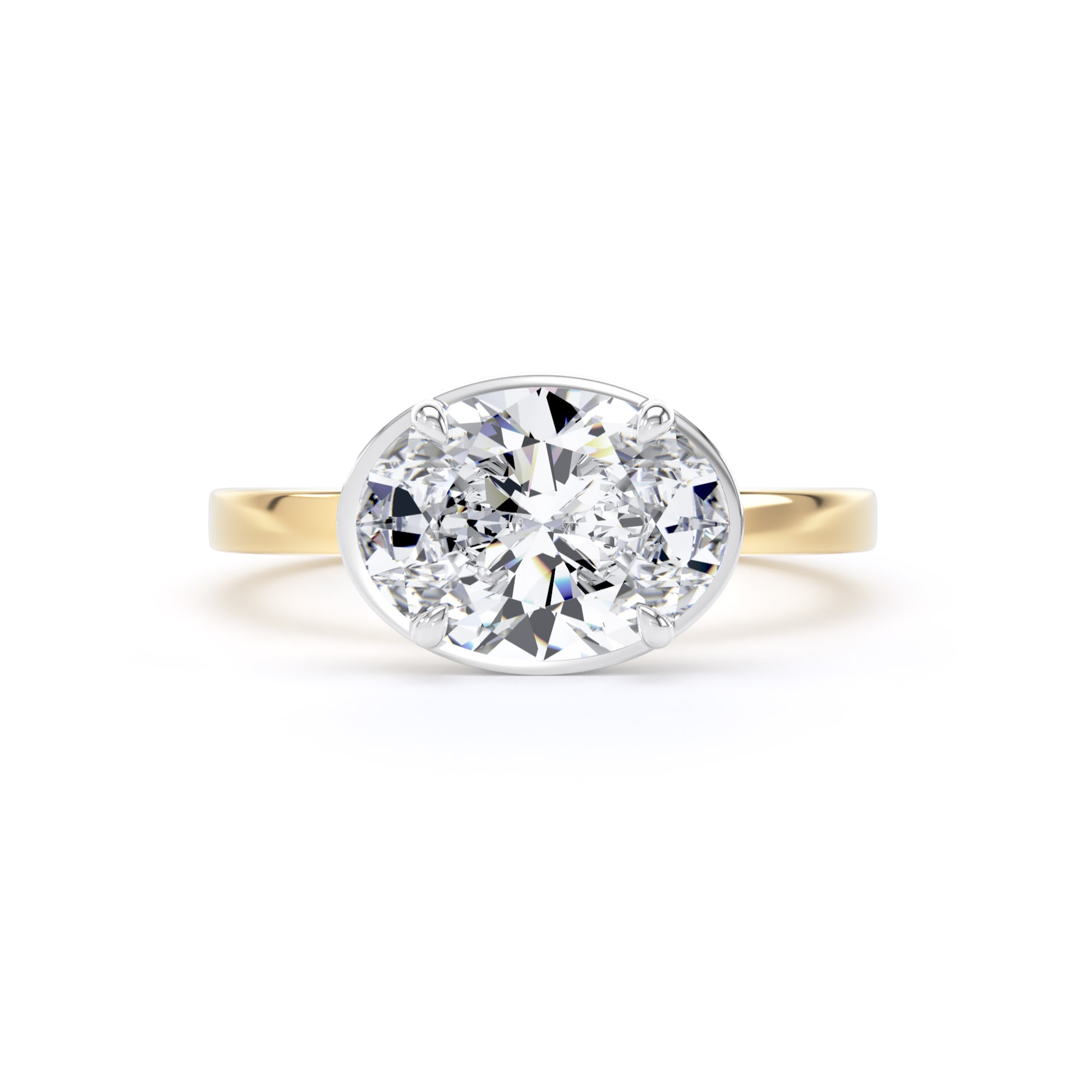 Goldsmiths 18ct Yellow Gold and Platinum East-West 2.13cttw Oval Cut Lab Grown Diamond Hidden Halo Solitaire Engagement Ring - Ring Size J Goldsmiths 18ct Yellow Gold and Platinum East-West 2.13cttw Oval Cut Lab Grown Diamond Hidden Halo Solitaire Engagement Ring - Ring Size J