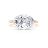 Goldsmiths 18ct Yellow Gold and Platinum East-West 3.15cttw Oval Cut Lab Grown Diamond Hidden Halo Solitaire Engagement Ring - Ring Size L