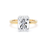 Goldsmiths 18ct Yellow Gold and Platinum 3.15cttw Radiant Cut Lab Grown Diamond Hidden Halo Solitaire Engagement Ring - Ring Size I