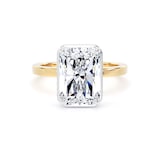 Goldsmiths 18ct Yellow Gold and Platinum 5.19cttw Radiant Cut Lab Grown Diamond Hidden Halo Solitaire Engagement Ring - Ring Size K