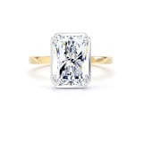 Goldsmiths 18ct Yellow Gold and Platinum 5.19cttw Radiant Cut Lab Grown Diamond Hidden Halo Solitaire Engagement Ring - Ring Size K