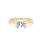Goldsmiths 18ct Yellow Gold and Platinum East-West 1.62cttw Radiant Cut Lab Grown Diamond Hidden Halo Solitaire Engagement Ring - Ring Size K