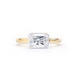 Goldsmiths 18ct Yellow Gold and Platinum East-West 1.62cttw Radiant Cut Lab Grown Diamond Hidden Halo Solitaire Engagement Ring - Ring Size K