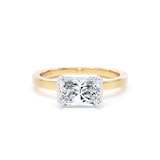 Goldsmiths 18ct Yellow Gold and Platinum East-West 2.13cttw Radiant Cut Lab Grown Diamond Hidden Halo Solitaire Engagement Ring - Ring Size I
