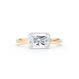 Goldsmiths 18ct Yellow Gold and Platinum East-West 2.13cttw Radiant Cut Lab Grown Diamond Hidden Halo Solitaire Engagement Ring - Ring Size I