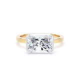 Goldsmiths 18ct Yellow Gold and Platinum East-West 3.15cttw Radiant Cut Lab Grown Diamond Hidden Halo Solitaire Engagement Ring - Ring Size O