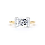 Goldsmiths 18ct Yellow Gold and Platinum East-West 3.15cttw Radiant Cut Lab Grown Diamond Hidden Halo Solitaire Engagement Ring - Ring Size O