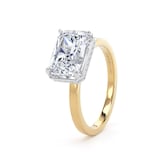 Goldsmiths 18ct Yellow Gold and Platinum East-West 3.15cttw Radiant Cut Lab Grown Diamond Hidden Halo Solitaire Engagement Ring - Ring Size O