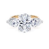Goldsmiths 18ct Yellow Gold and Platinum 4.00cttw Oval and Pear Cut Lab Grown Diamond 3 Stone Engagement Ring - Ring Size L
