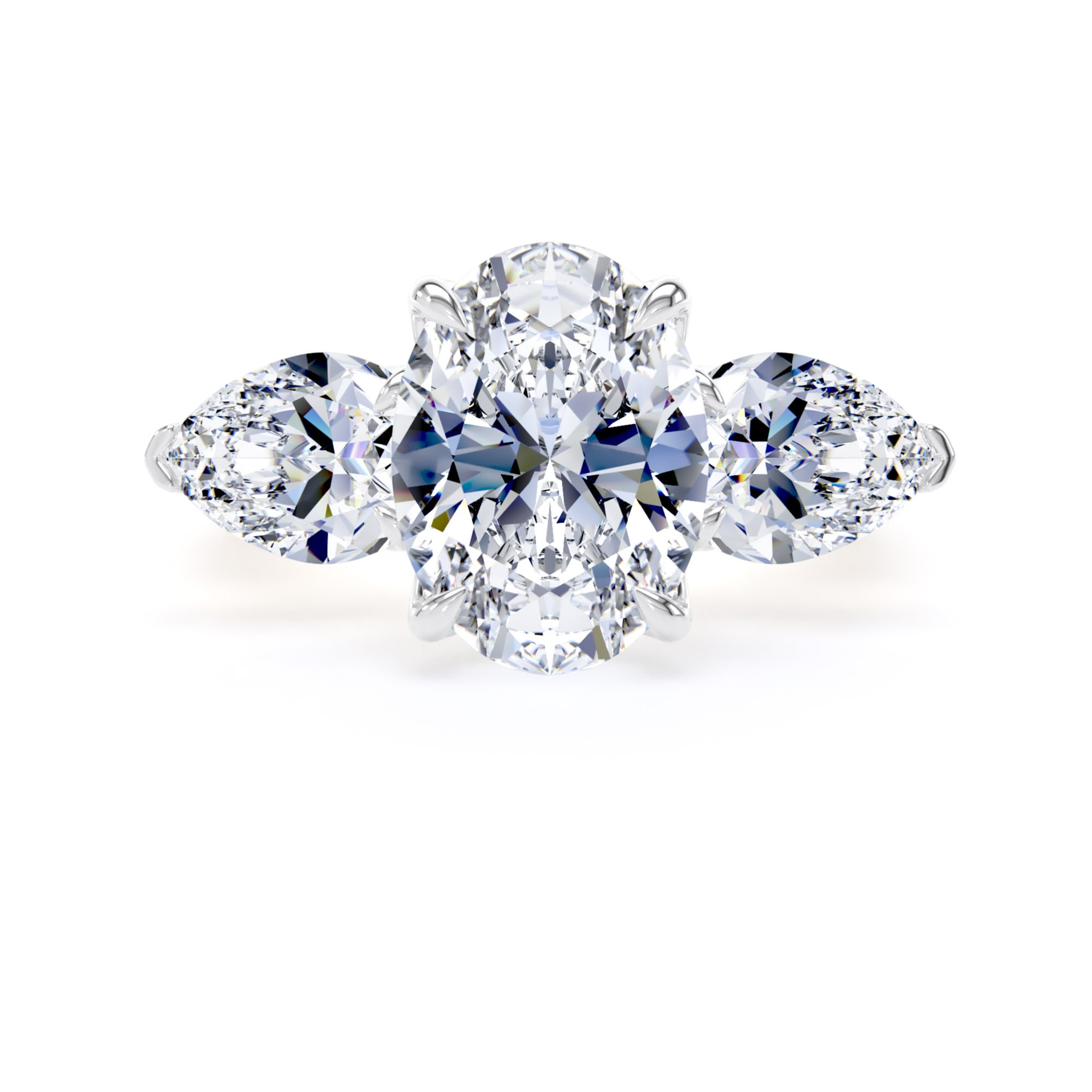 Goldsmiths 18ct Yellow Gold and Platinum 4.00cttw Oval and Pear Cut Lab Grown Diamond 3 Stone Engagement Ring - Ring Size O Goldsmiths 18ct Yellow Gold and Platinum 4.00cttw Oval and Pear Cut Lab Grown Diamond 3 Stone Engagement Ring - Ring Size O