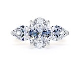 Goldsmiths 18ct Yellow Gold and Platinum 4.00cttw Oval and Pear Cut Lab Grown Diamond 3 Stone Engagement Ring - Ring Size L