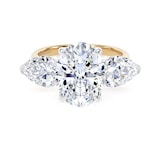 Goldsmiths 18ct Yellow Gold and Platinum 5.20cttw Oval and Pear Cut Lab Grown Diamond 3 Stone Engagement Ring - Ring Size F