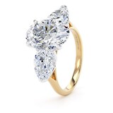 Goldsmiths 18ct Yellow Gold and Platinum 5.20cttw Oval and Pear Cut Lab Grown Diamond 3 Stone Engagement Ring - Ring Size F