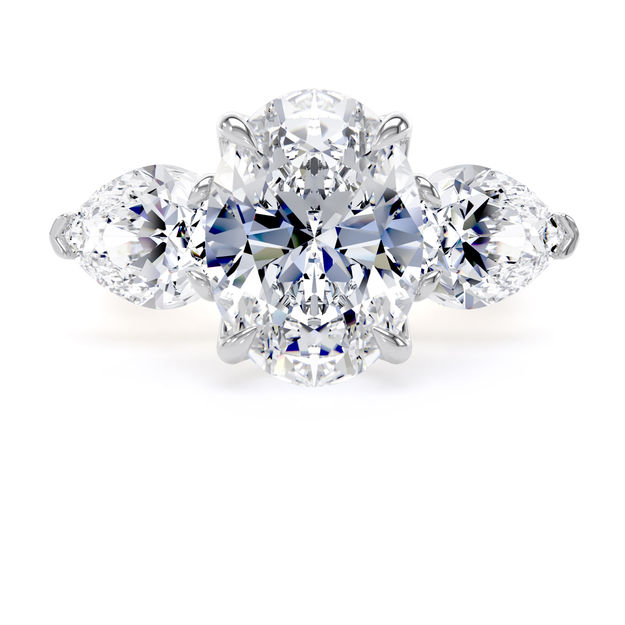 Goldsmiths 18ct Yellow Gold and Platinum 6.40cttw Oval and Pear Cut Lab Grown Diamond 3 Stone Engagement Ring - Ring Size K
