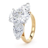 Goldsmiths 18ct Yellow Gold and Platinum 6.40cttw Oval and Pear Cut Lab Grown Diamond 3 Stone Engagement Ring - Ring Size I