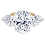 Goldsmiths 18ct Yellow Gold and Platinum 9.00cttw Oval and Pear Cut Lab Grown Diamond 3 Stone Engagement Ring - Ring Size X