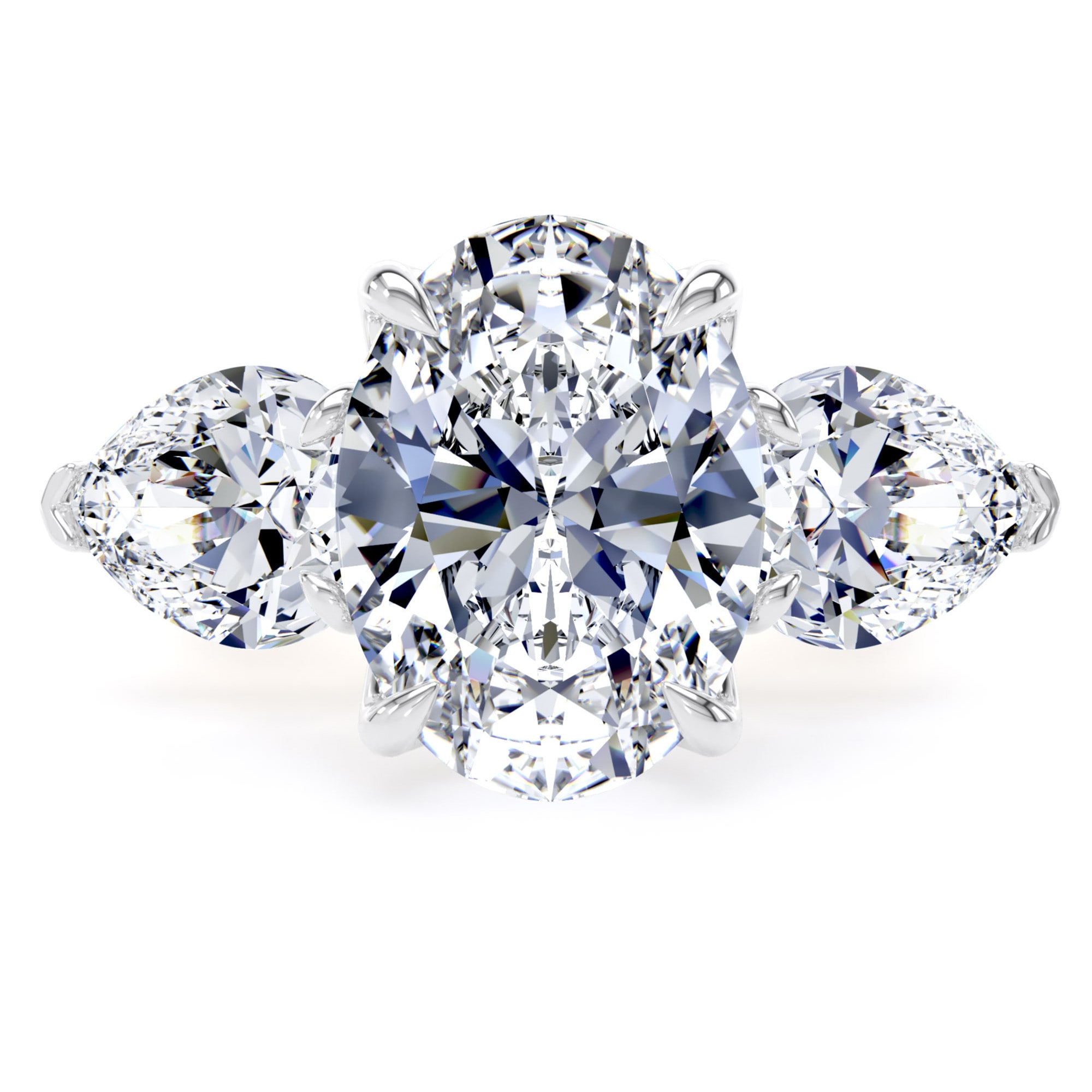 Goldsmiths 18ct Yellow Gold and Platinum 9.00cttw Oval and Pear Cut Lab Grown Diamond 3 Stone Engagement Ring - Ring Size J Goldsmiths 18ct Yellow Gold and Platinum 9.00cttw Oval and Pear Cut Lab Grown Diamond 3 Stone Engagement Ring - Ring Size J