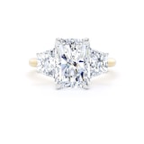 Goldsmiths 18ct Yellow Gold and Platinum 5.80cttw Radiant and Trapezoid Cut Lab Grown Diamond 3 Stone Engagement Ring - Ring Size H.5