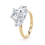 Goldsmiths 18ct Yellow Gold and Platinum 5.80cttw Radiant and Trapezoid Cut Lab Grown Diamond 3 Stone Engagement Ring - Ring Size H.5