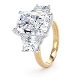 Goldsmiths 18ct Yellow Gold and Platinum 9.40cttw Radiant and Trapezoid Cut Lab Grown Diamond 3 Stone Engagement Ring - Ring Size Q