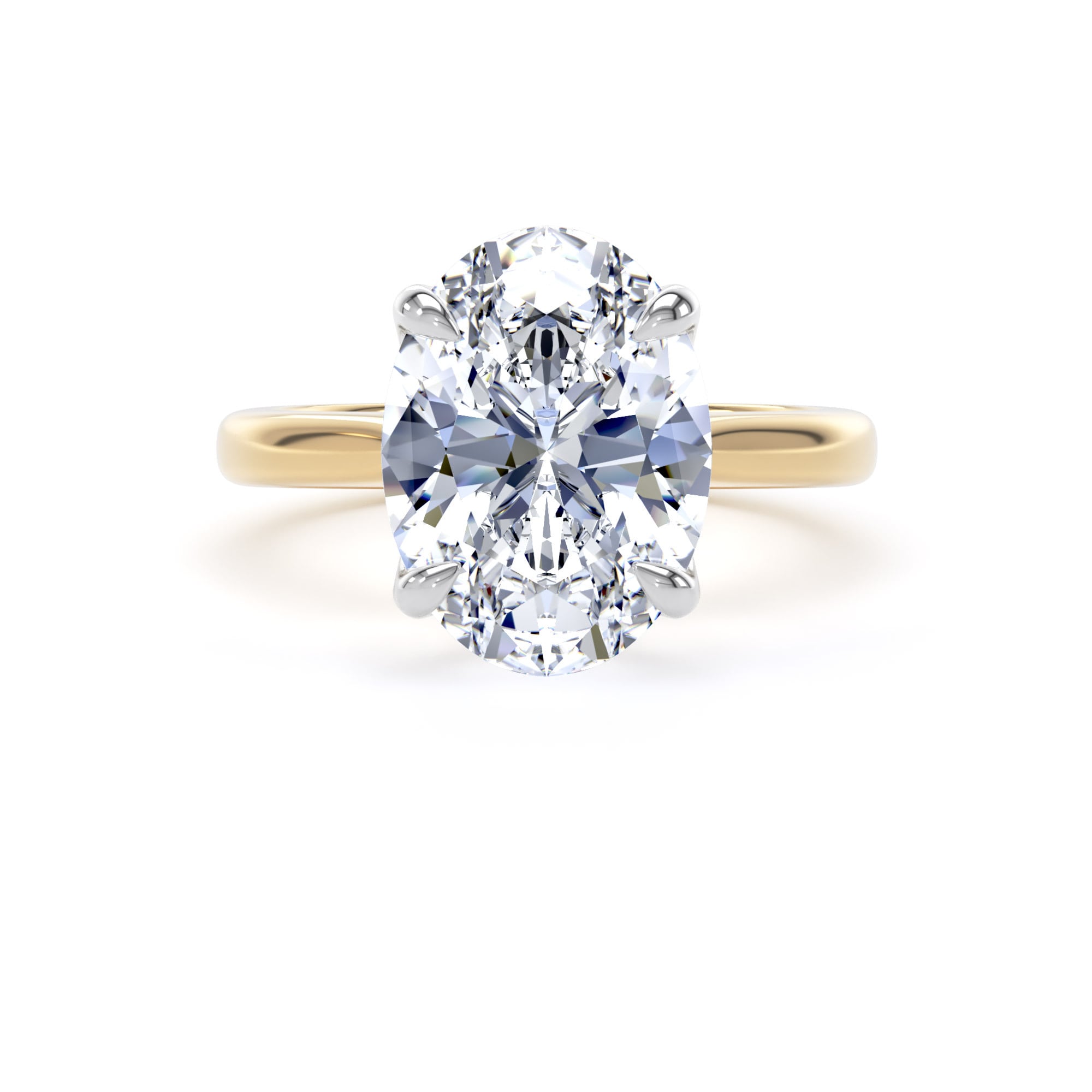 Goldsmiths 18ct Yellow Gold and Platinum 4.00cttw Oval Cut Lab Grown Diamond Solitaire Engagement Ring - Ring Size T Goldsmiths 18ct Yellow Gold and Platinum 4.00cttw Oval Cut Lab Grown Diamond Solitaire Engagement Ring - Ring Size T