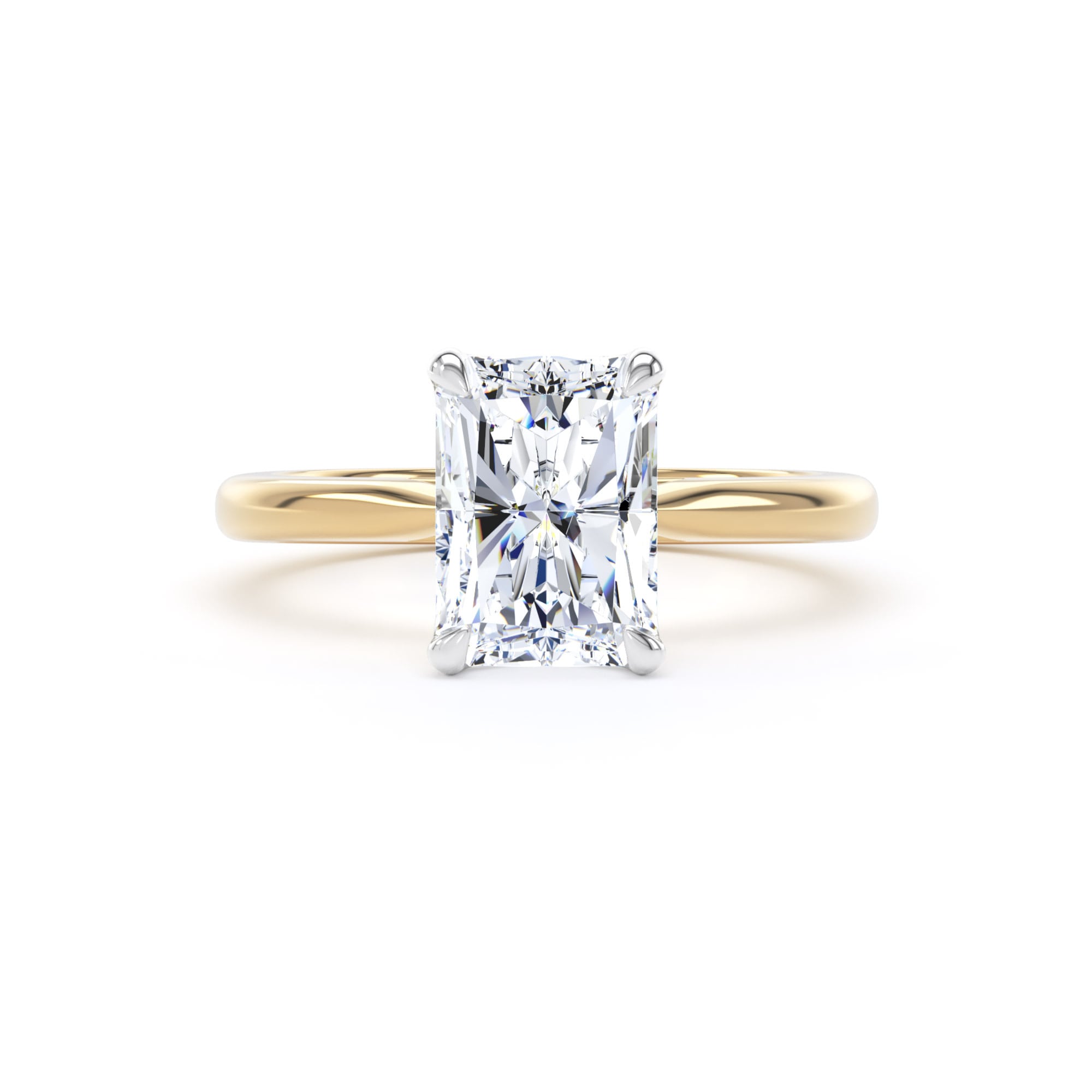 Goldsmiths 18ct Yellow Gold and Platinum 2.00cttw Radiant Cut Lab Grown Diamond Solitaire Engagement Ring - Ring Size G Goldsmiths 18ct Yellow Gold and Platinum 2.00cttw Radiant Cut Lab Grown Diamond Solitaire Engagement Ring - Ring Size G
