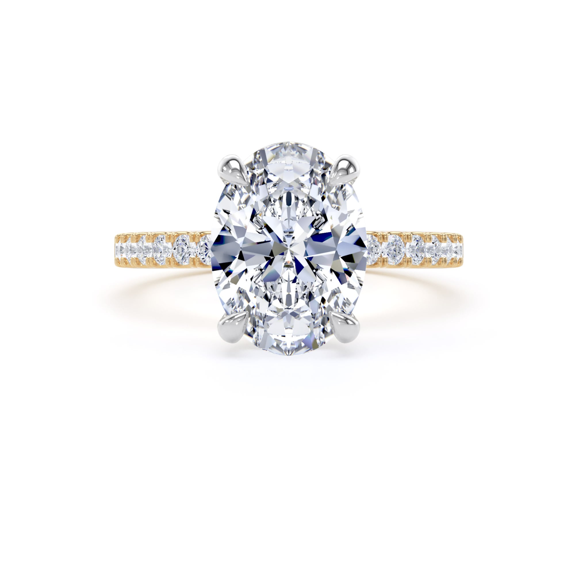 Goldsmiths 18ct Yellow Gold and Platinum 2.70cttw Oval Lab Grown Diamond Set Shoulder Solitaire Engagement Ring - Ring Size M Goldsmiths 18ct Yellow Gold and Platinum 2.70cttw Oval Lab Grown Diamond Set Shoulder Solitaire Engagement Ring - Ring Size M
