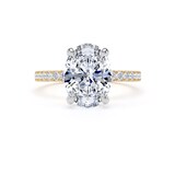 Goldsmiths 18ct Yellow Gold and Platinum 2.70cttw Oval Lab Grown Diamond Set Shoulder Solitaire Engagement Ring - Ring Size I