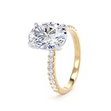 Goldsmiths 18ct Yellow Gold and Platinum 2.70cttw Oval Lab Grown Diamond Set Shoulder Solitaire Engagement Ring - Ring Size I