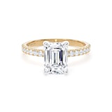 Goldsmiths 18ct Yellow Gold and Platinum 2.20cttw Emerald Cut Lab Grown Diamond Set Shoulder Solitaire Engagement Ring - Ring Size L.5