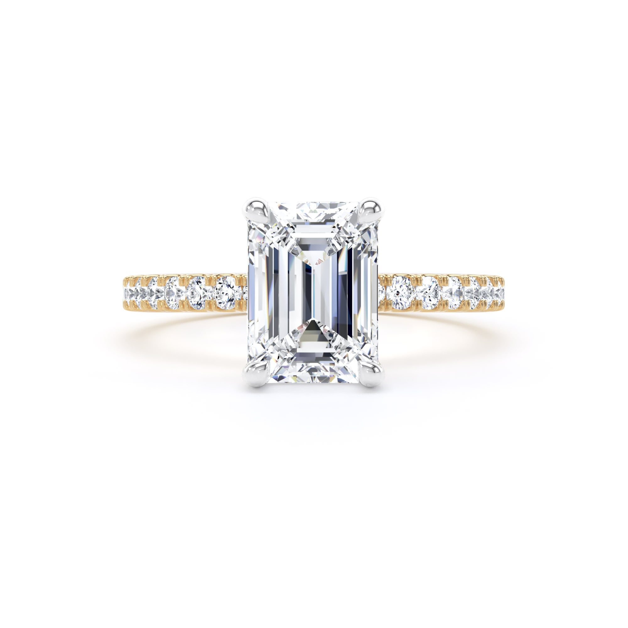 Goldsmiths 18ct Yellow Gold and Platinum 2.20cttw Emerald Cut Lab Grown Diamond Set Shoulder Solitaire Engagement Ring - Ring Size S.5 Goldsmiths 18ct Yellow Gold and Platinum 2.20cttw Emerald Cut Lab Grown Diamond Set Shoulder Solitaire Engagement Ring - Ring Size S.5