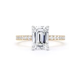 Goldsmiths 18ct Yellow Gold and Platinum 2.20cttw Emerald Cut Lab Grown Diamond Set Shoulder Solitaire Engagement Ring - Ring Size L.5