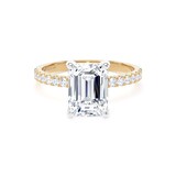 Goldsmiths 18ct Yellow Gold and Platinum 2.70cttw Emerald Cut Lab Grown Diamond Set Shoulder Solitaire Engagement Ring - Ring Size S.5