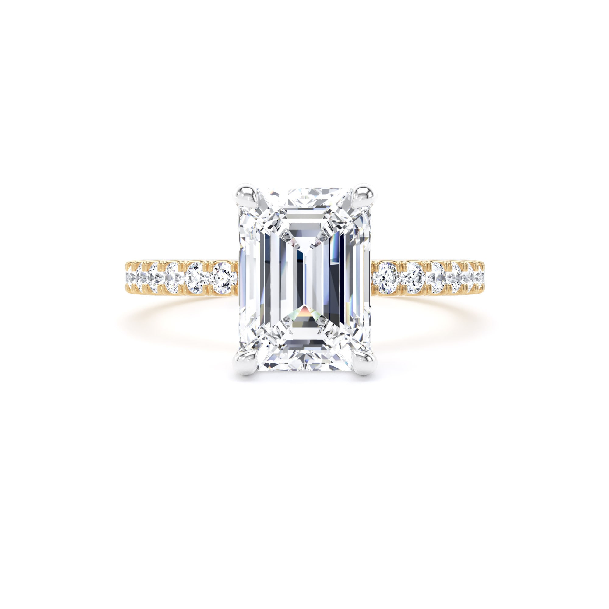 Goldsmiths 18ct Yellow Gold and Platinum 2.70cttw Emerald Cut Lab Grown Diamond Set Shoulder Solitaire Engagement Ring - Ring Size O Goldsmiths 18ct Yellow Gold and Platinum 2.70cttw Emerald Cut Lab Grown Diamond Set Shoulder Solitaire Engagement Ring - Ring Size O