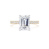 Goldsmiths 18ct Yellow Gold and Platinum 2.70cttw Emerald Cut Lab Grown Diamond Set Shoulder Solitaire Engagement Ring - Ring Size S.5