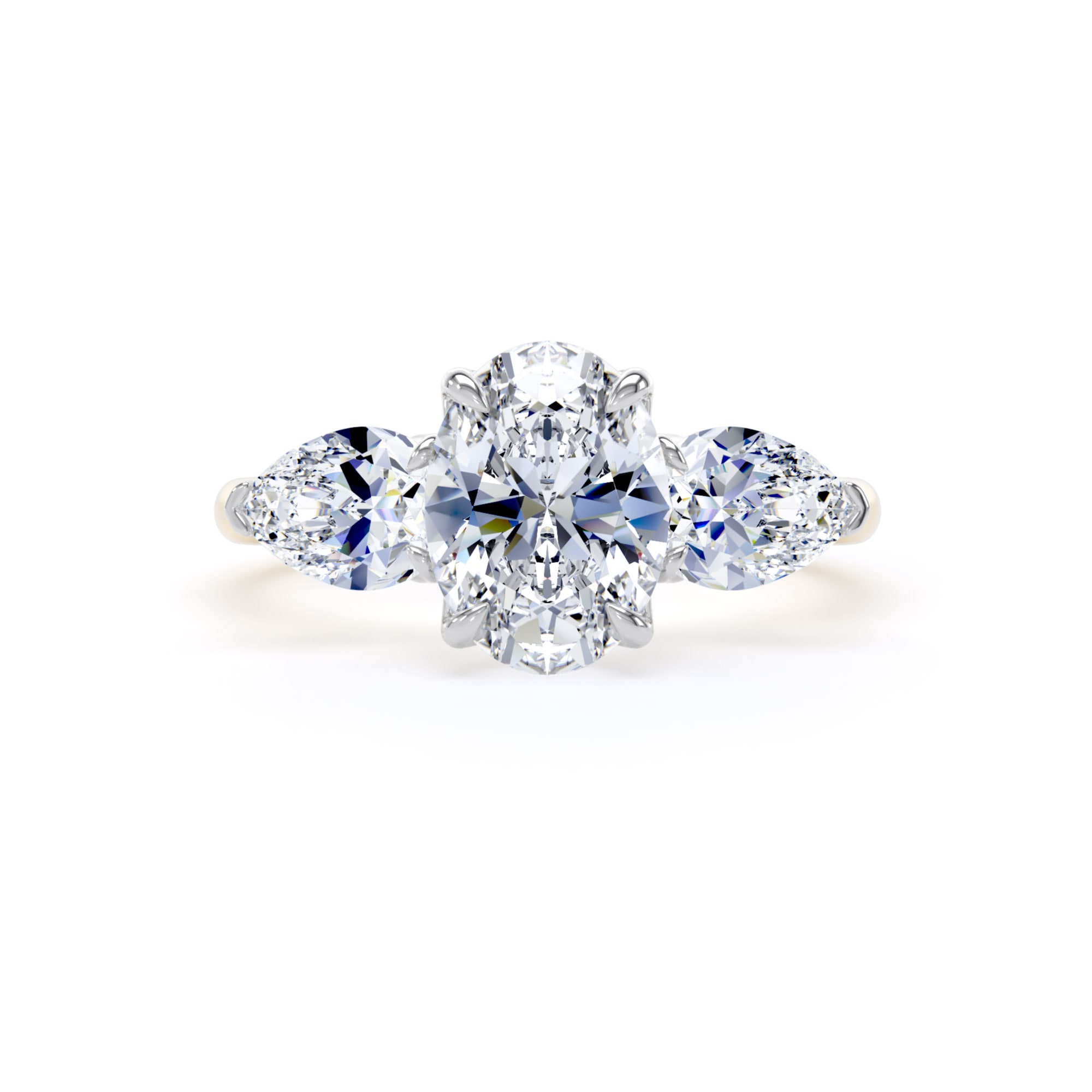 Goldsmiths 18ct Yellow Gold and Platinum 2.00cttw Oval and Pear Cut Lab Grown Diamond 3 Stone Engagement Ring - Ring Size L Goldsmiths 18ct Yellow Gold and Platinum 2.00cttw Oval and Pear Cut Lab Grown Diamond 3 Stone Engagement Ring - Ring Size L
