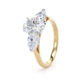 Goldsmiths 18ct Yellow Gold and Platinum 2.00cttw Oval and Pear Cut Lab Grown Diamond 3 Stone Engagement Ring - Ring Size J