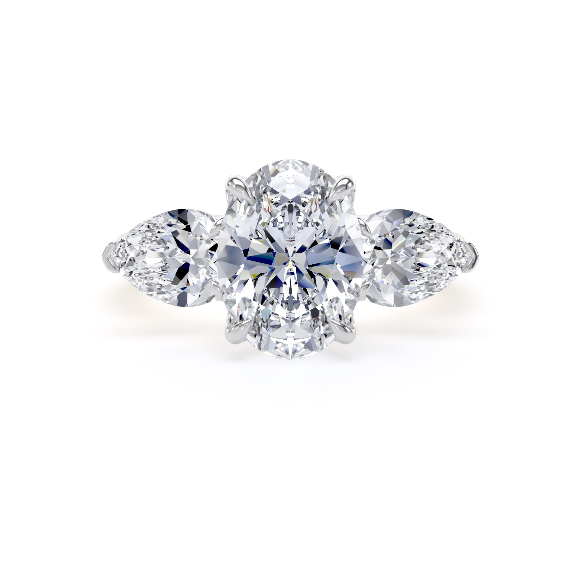 Goldsmiths 18ct Yellow Gold and Platinum 2.66cttw Oval and Pear Cut Lab Grown Diamond 3 Stone Engagement Ring - Ring Size M Goldsmiths 18ct Yellow Gold and Platinum 2.66cttw Oval and Pear Cut Lab Grown Diamond 3 Stone Engagement Ring - Ring Size M