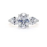 Goldsmiths 18ct Yellow Gold and Platinum 2.66cttw Oval and Pear Cut Lab Grown Diamond 3 Stone Engagement Ring - Ring Size K