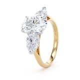 Goldsmiths 18ct Yellow Gold and Platinum 2.66cttw Oval and Pear Cut Lab Grown Diamond 3 Stone Engagement Ring - Ring Size K