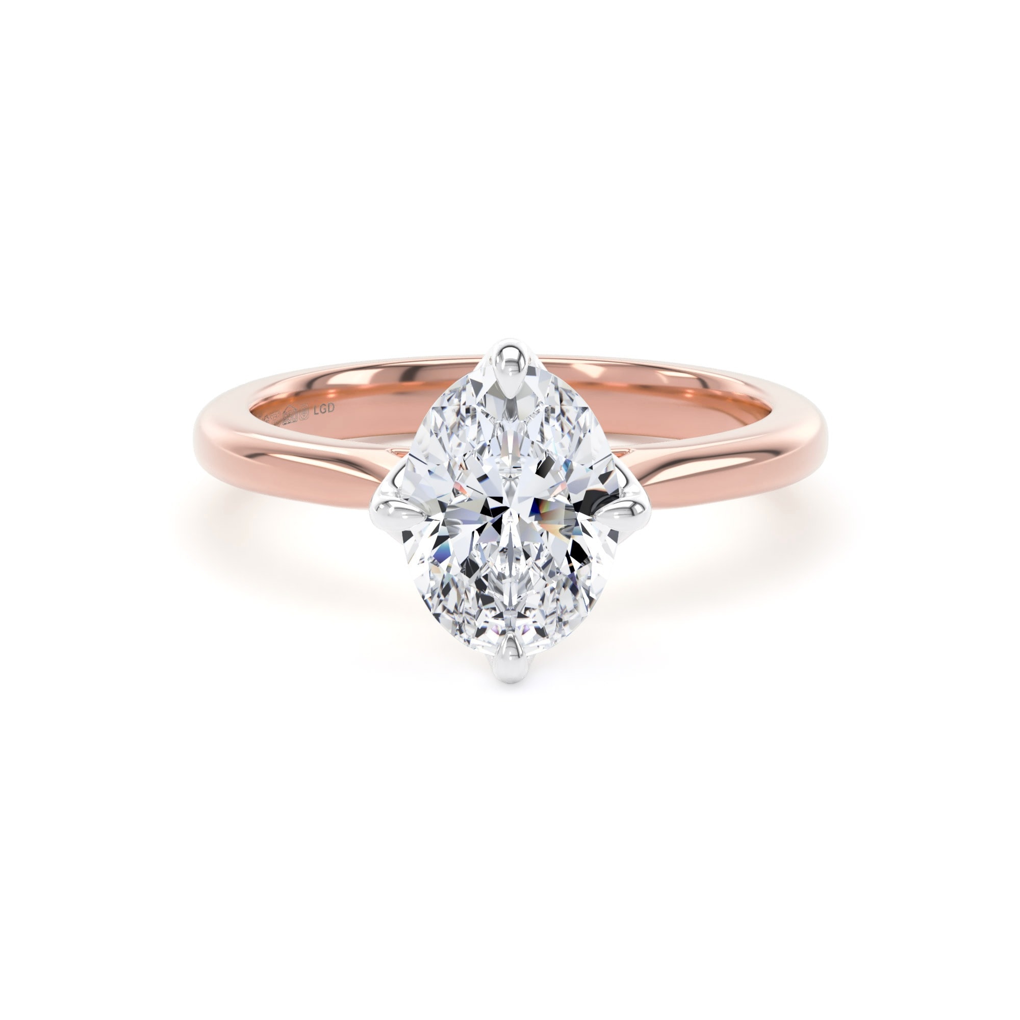 18ct Rose Gold and Platinum Compass Set 1.50cttw Oval Cut Lab Grown Diamond Solitaire Engagement Ring