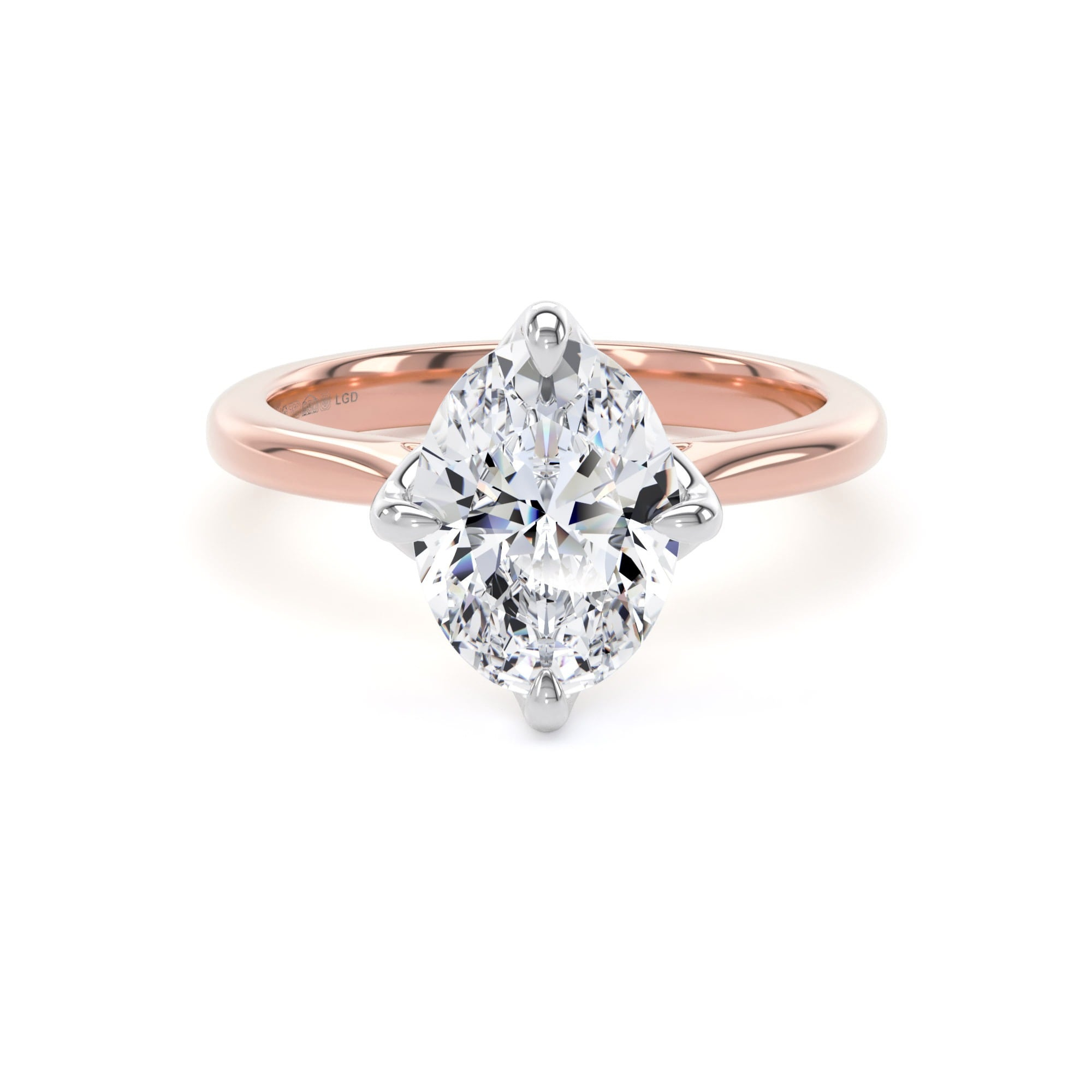 18ct Rose Gold and Platinum Compass Set 2.00cttw Oval Cut Lab Grown Diamond Solitaire Engagement Ring