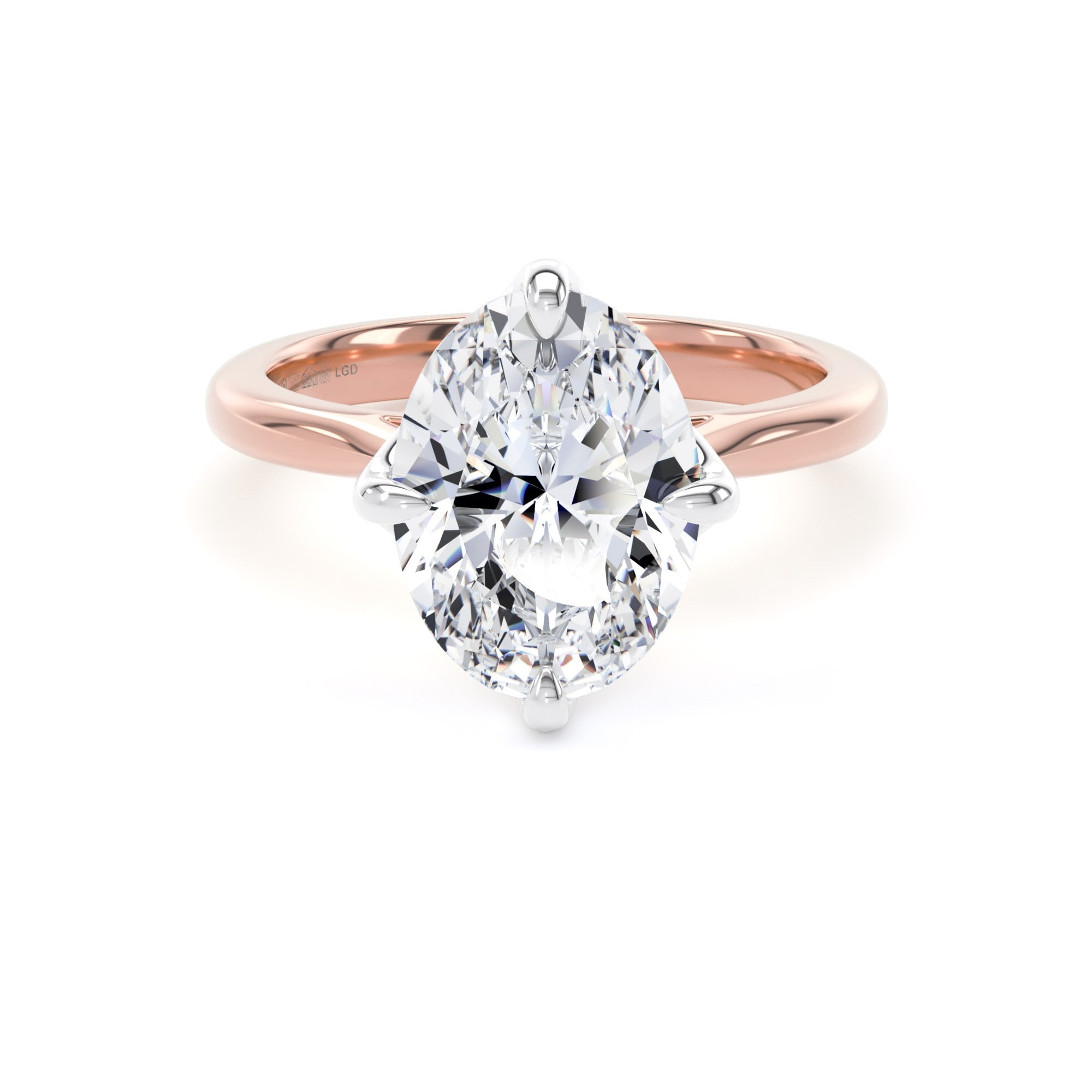 18ct Rose Gold and Platinum Compass Set 3.00cttw Oval Cut Lab Grown Diamond Solitaire Engagement Ring
