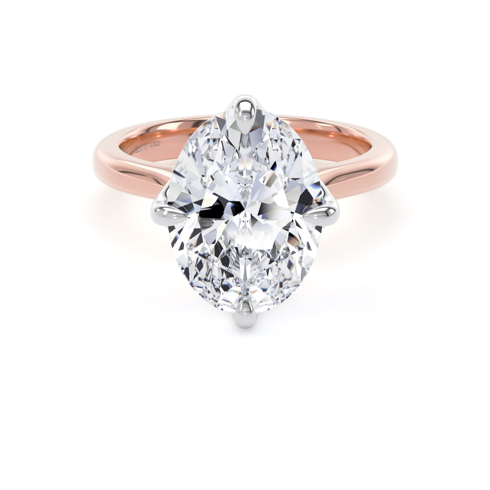 18ct Rose Gold and Platinum Compass Set 4.00cttw Oval Cut Lab Grown Diamond Solitaire Engagement Ring