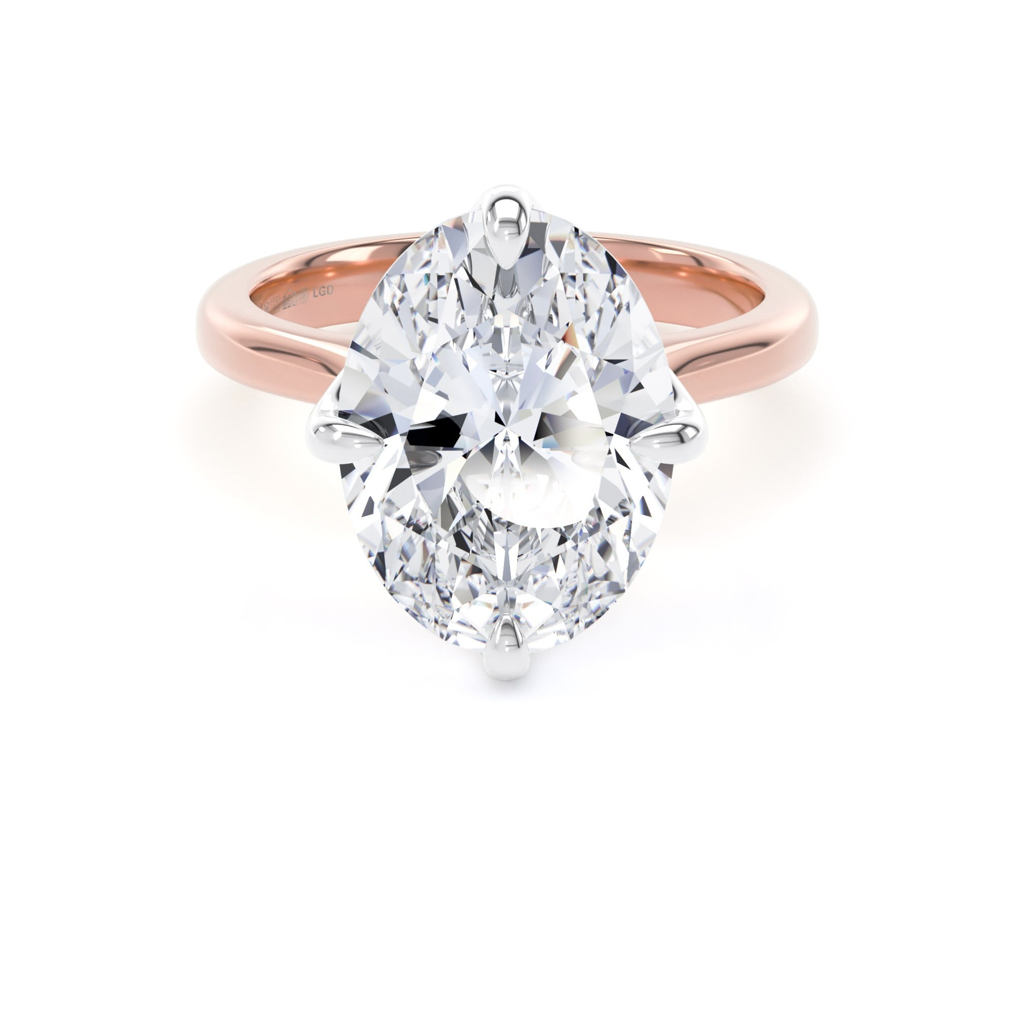 18ct Rose Gold and Platinum Compass Set 5.00cttw Oval Cut Lab Grown Diamond Solitaire Engagement Ring