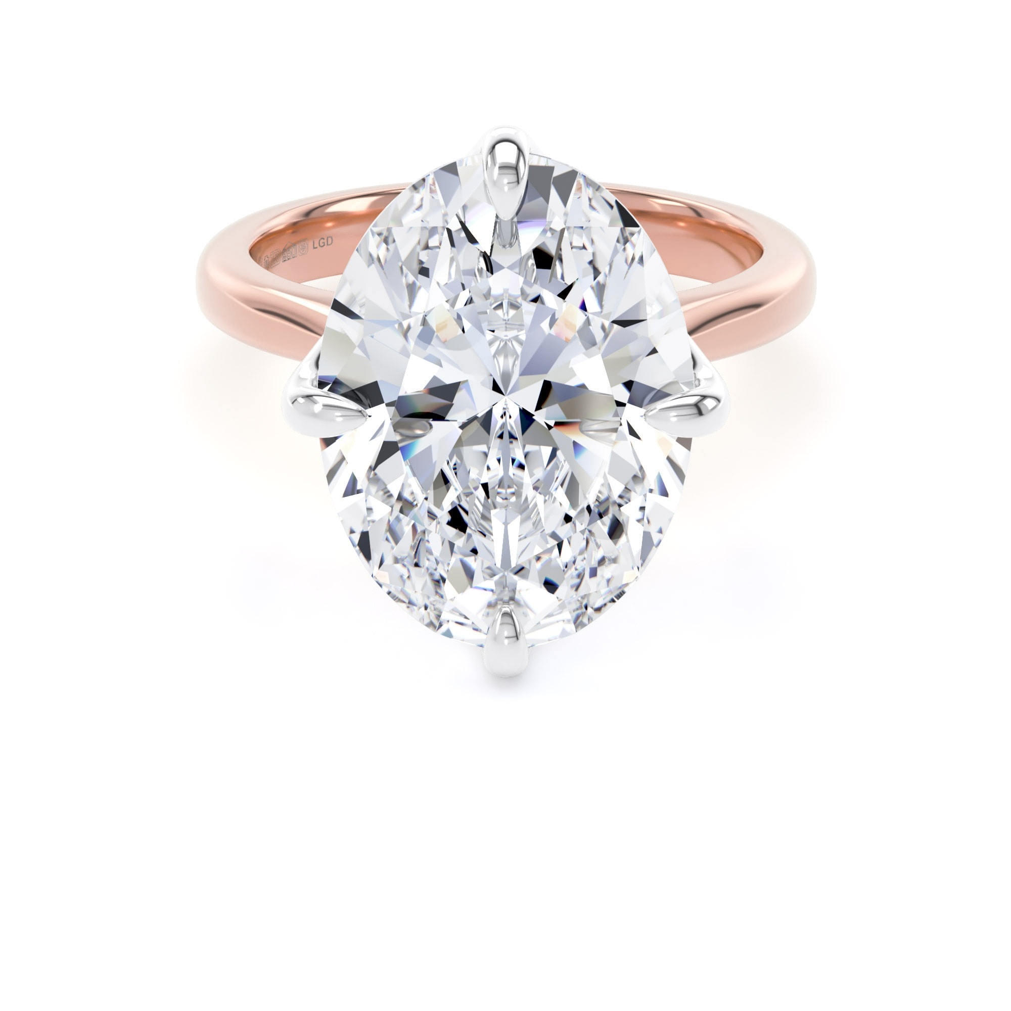 18ct Rose Gold and Platinum Compass Set 7.00cttw Oval Cut Lab Grown Diamond Solitaire Engagement Ring