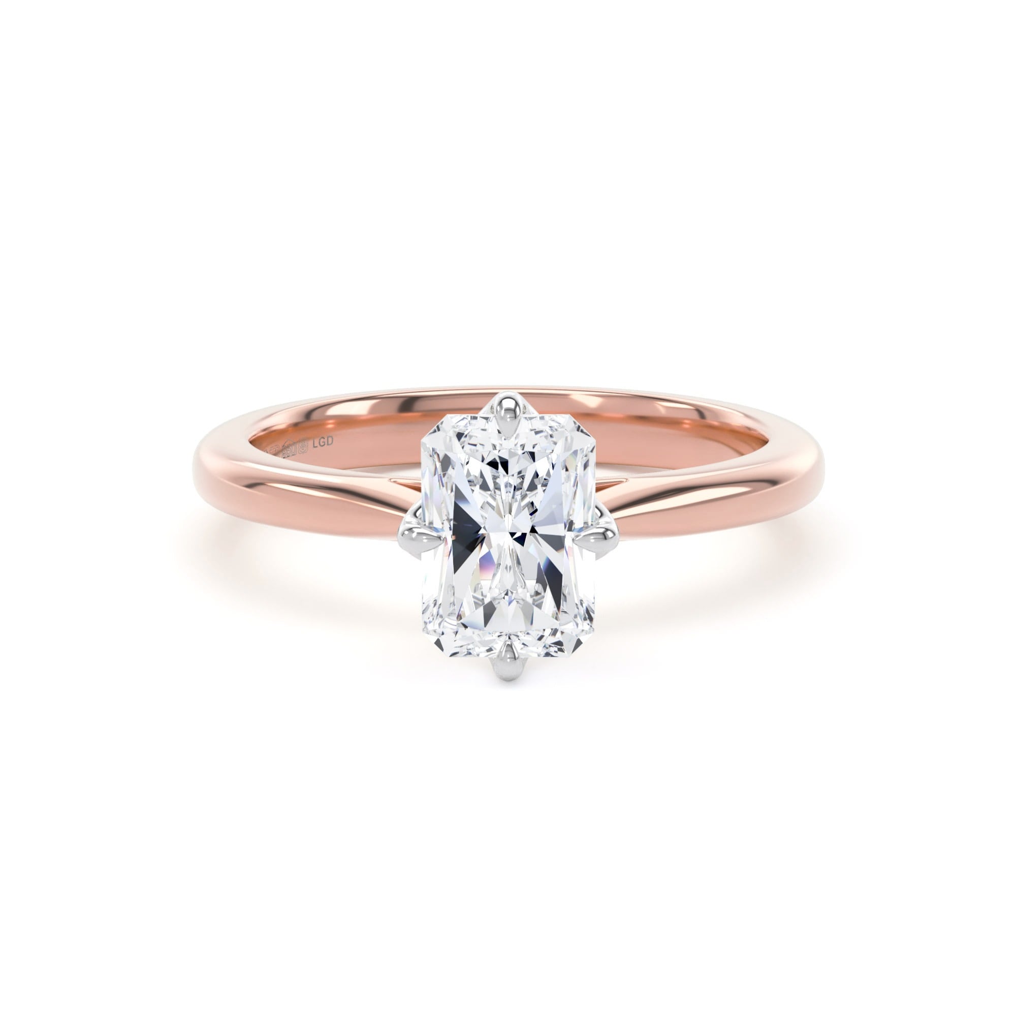 18ct Rose Gold and Platinum Compass Set 1.50cttw Radiant Cut Lab Grown Diamond Solitaire Engagement Ring